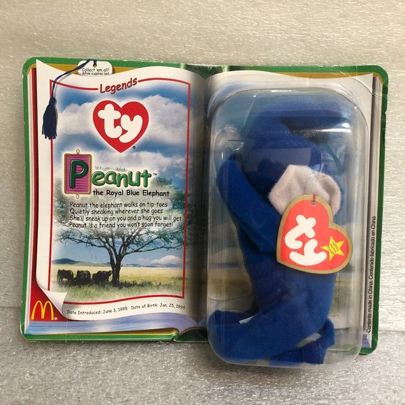 TY  PEANUT ROYAL BLUE ELEPHANT TEENIE BEANIE #8 LEGENDS 2000  (NIP) - Picture 1 of 7